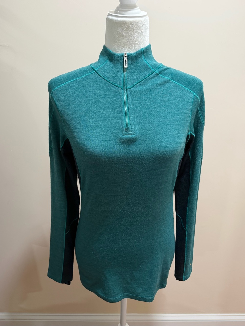 Smartwool Womens Green Teal Merino Sport 250 Long Sleeve 1/4 Zip Pullover Top S